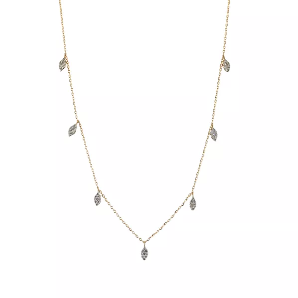 18ct rose gold diamond set leaf style drop necklace