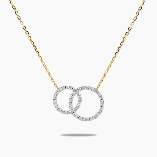 18ct yellow gold diamond double circle necklace