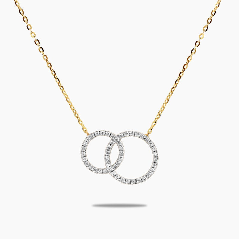 18ct yellow gold diamond double circle necklace