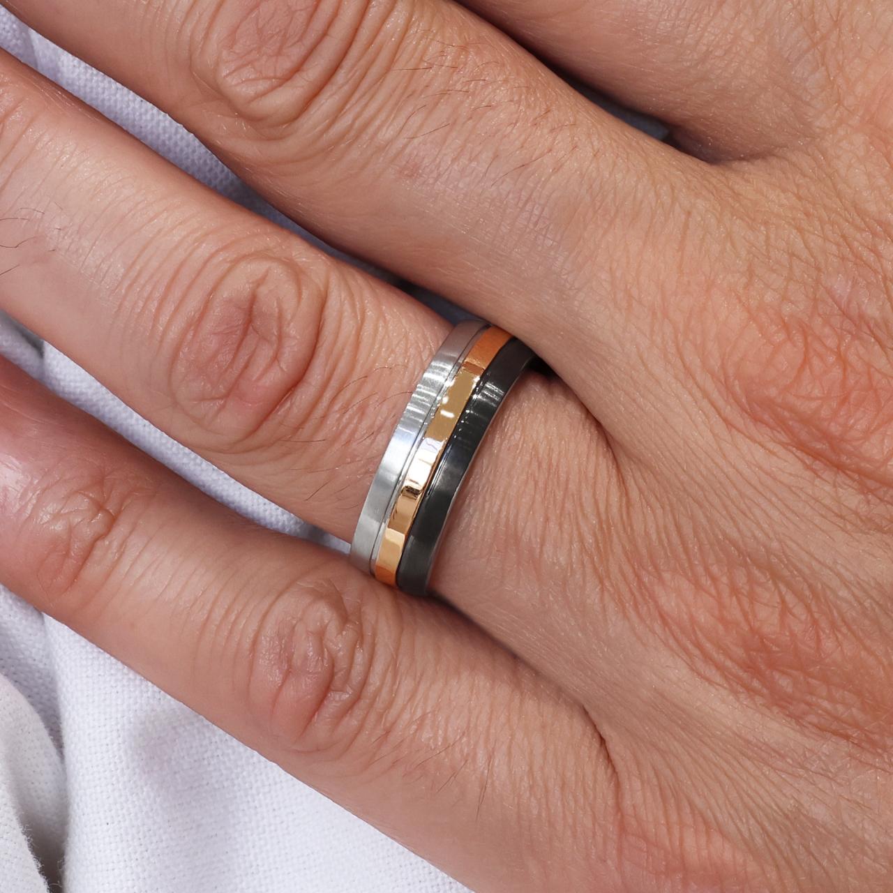 Stainless Steel Ion plating Gun metal and rose gold gents ring