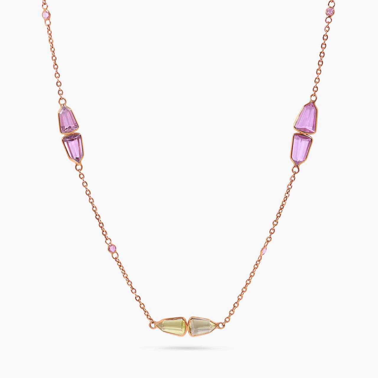18ct rose gold multi coloured Burmese spinel and rose cut diamonds necklace
