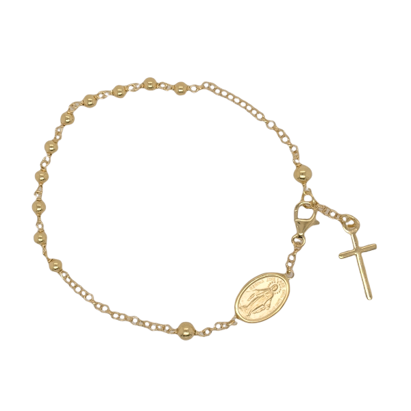18ct yellow gold cross rosary bracelet with "Miraculous" oval medal