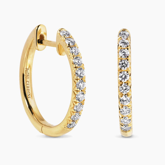18ct yellow gold 0.34ct diamond claw set hoop earrings