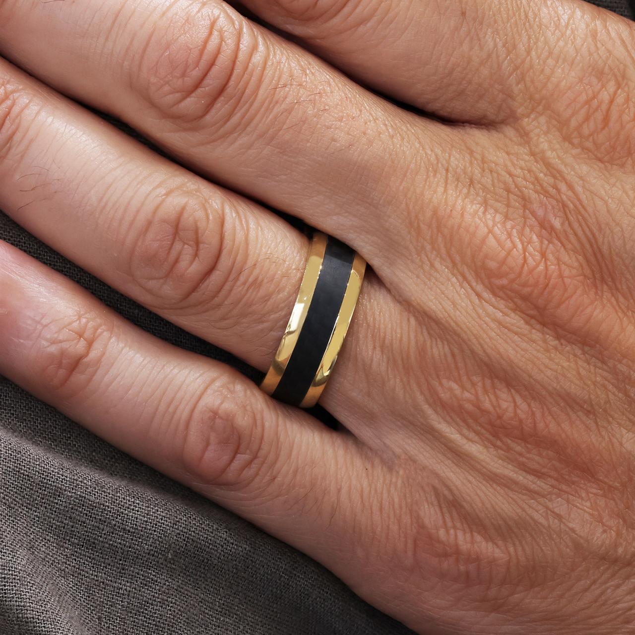 Stainless steel, Ion plated rose gold and carbon fiber dress ring