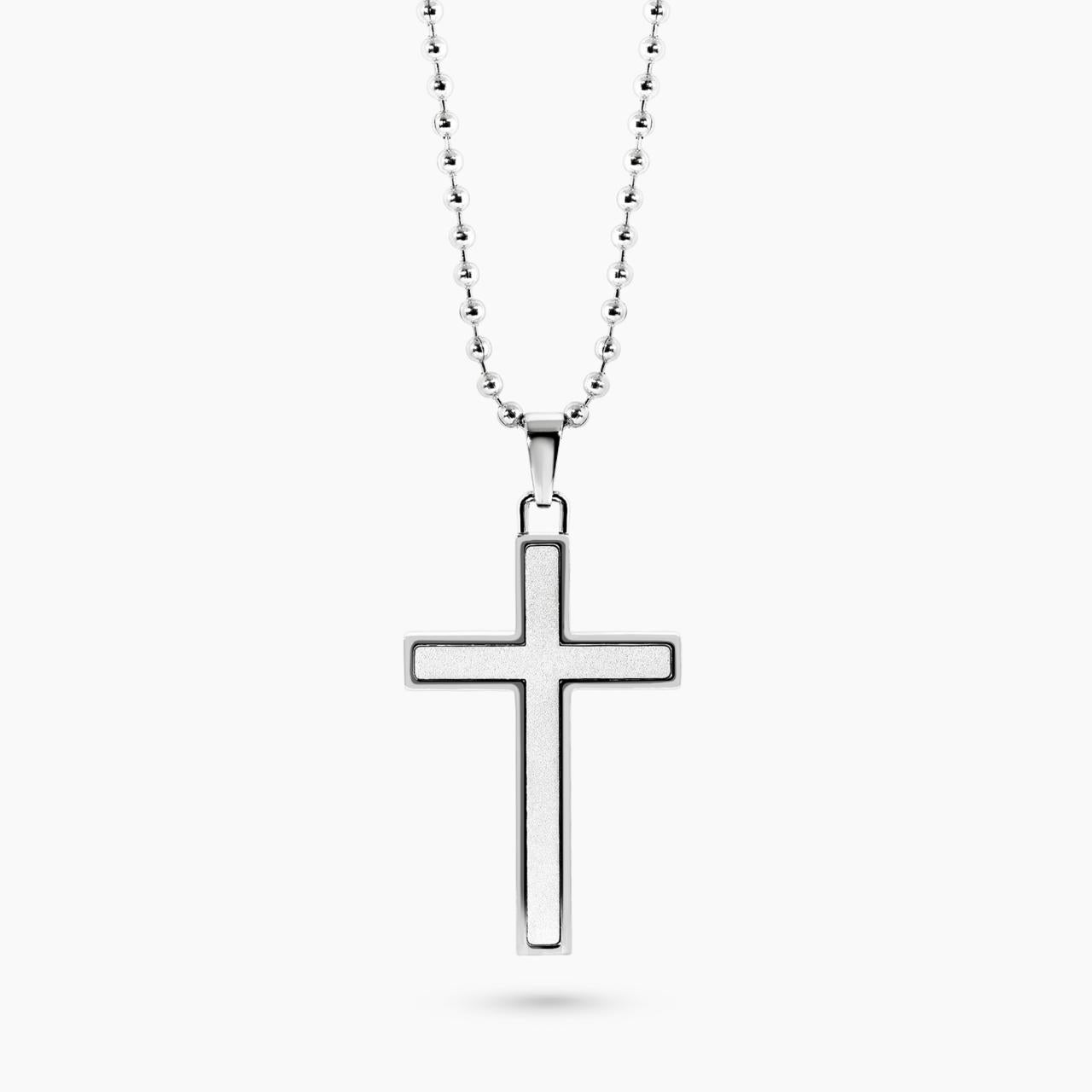Polished stainless steel cross necklace
