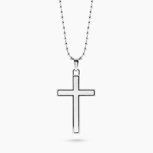 Polished stainless steel cross necklace