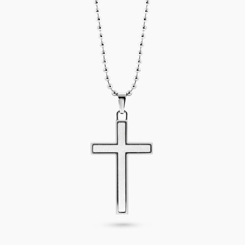 Polished stainless steel cross necklace