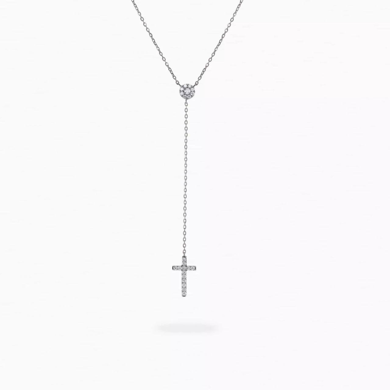 18ct white gold diamond cross drop necklace
