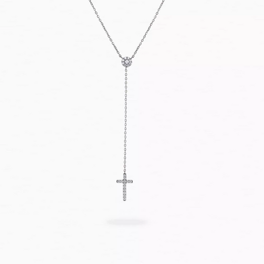 18ct white gold diamond cross drop necklace