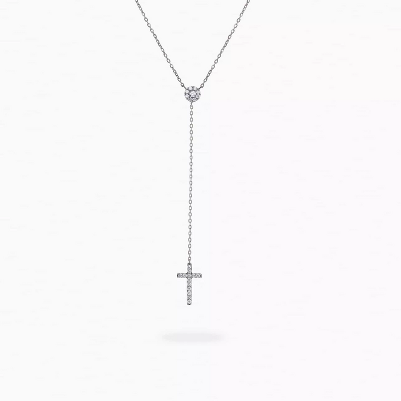 18ct white gold diamond cross drop necklace