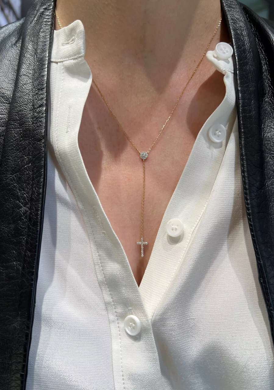 18ct white gold diamond cross drop necklace
