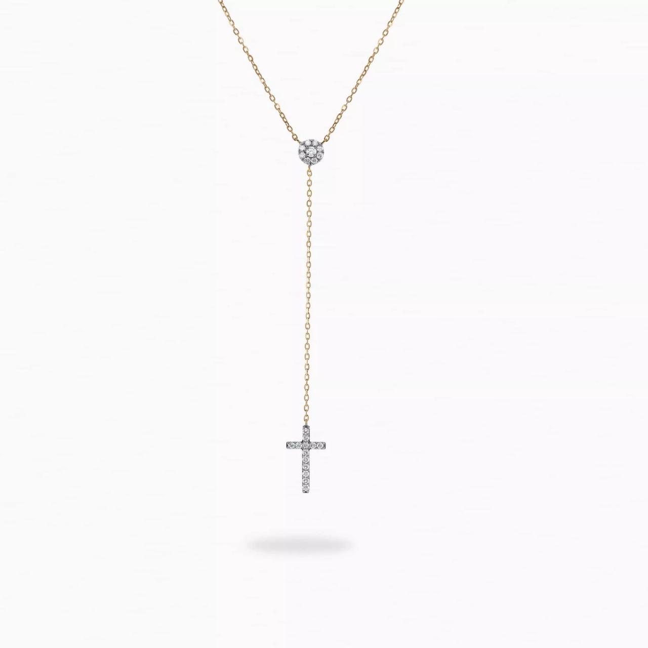 18ct yellow gold diamond drop cross necklace
