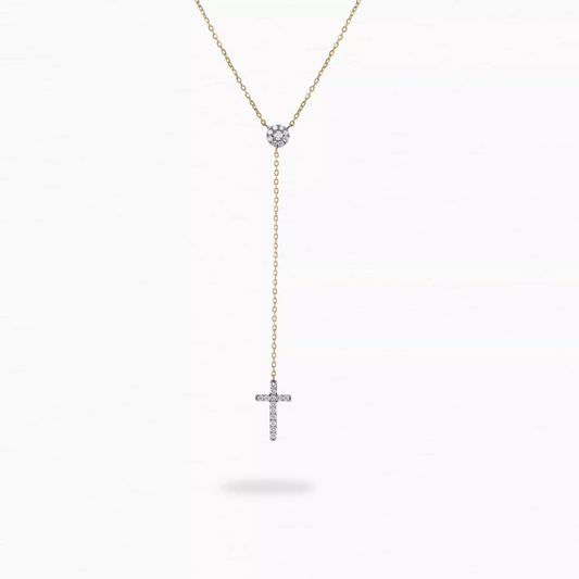 18ct yellow gold diamond drop cross necklace