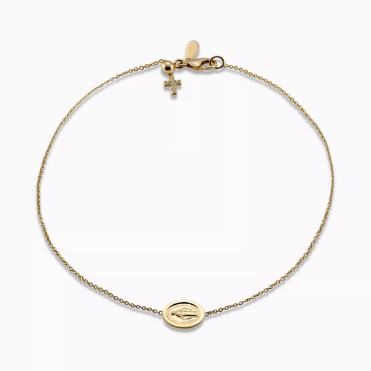 18ct yellow gold medallion cubic zirconia cross adjustable bracelet