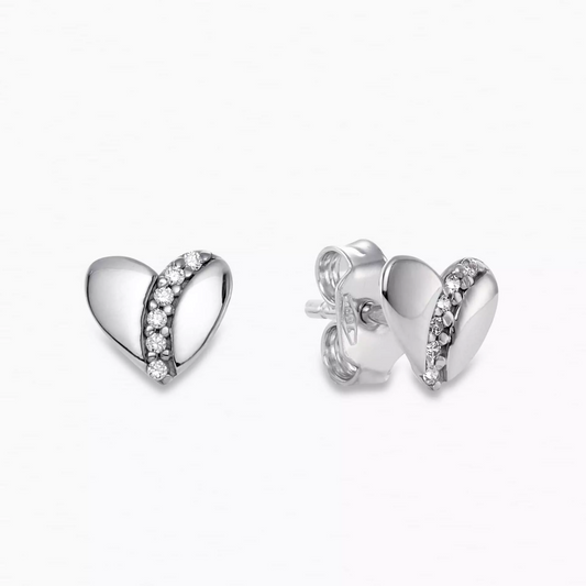 18ct white gold cubic zirconia heart stud earrings