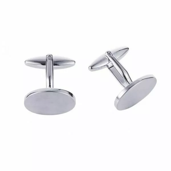 Stainless steel polished rhodium plated plain oval cufflinks