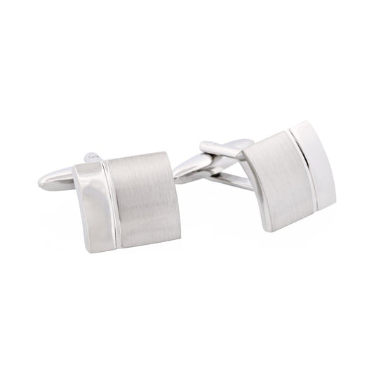 Brushed Rhodium plated square curved Cufflinks