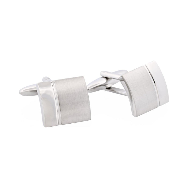 Brushed Rhodium plated square curved Cufflinks