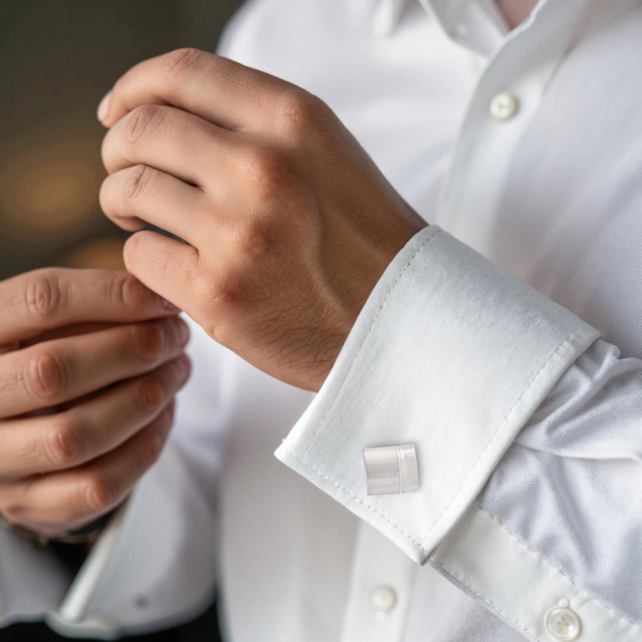 Brushed Rhodium plated square curved Cufflinks
