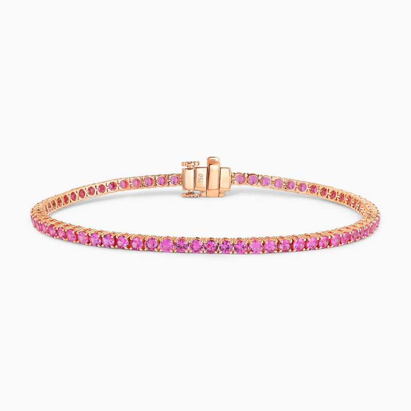 18ct rose gold 3.77ct round pink sapphire four claw set bracelet