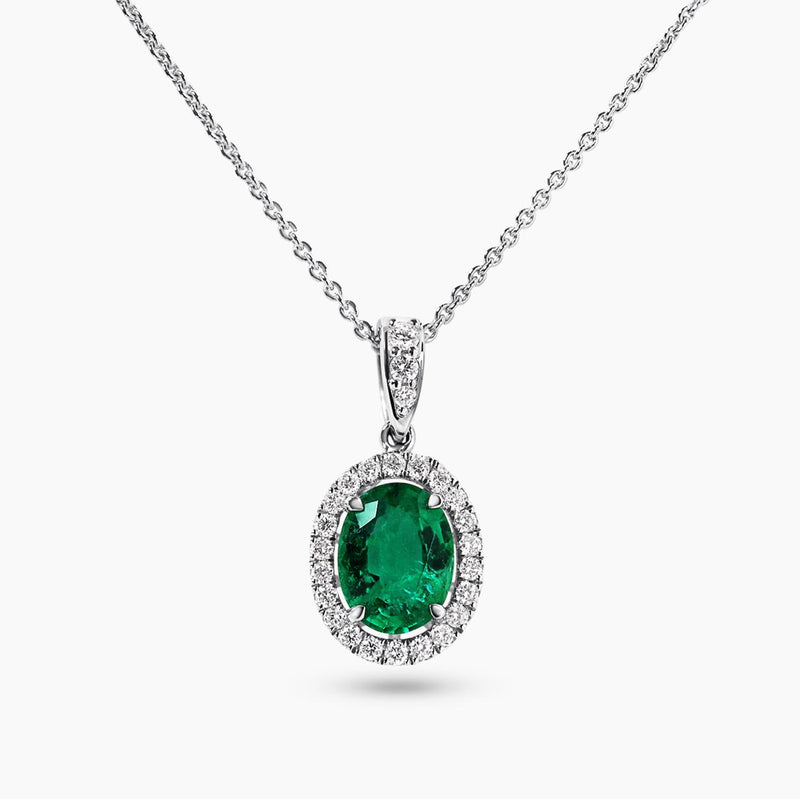 18ct white gold oval emerald and diamond necklace