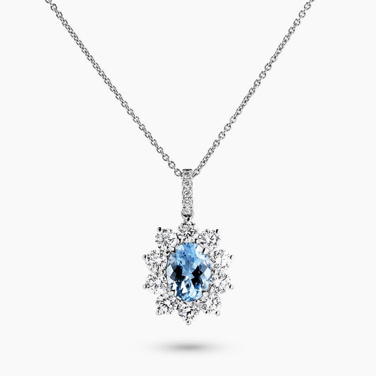 18ct white gold 1.08ct Santa Maria aquamarine and diamond necklace