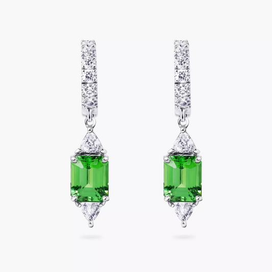 18ct white gold tsavorite garnet and diamond earrings