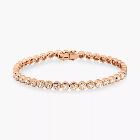18ct rose gold round diamond bezel tennis bracelet