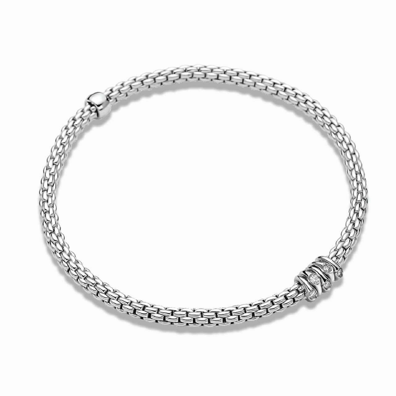 18ct white gold round brilliant cut diamond rondel Fope stretch bracelet