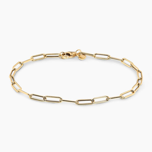 18ct yellow gold 18cm paperclip link bracelet with lobster clasp