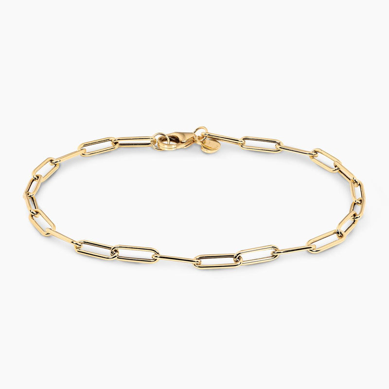 18ct yellow gold 18cm paperclip link bracelet with lobster clasp