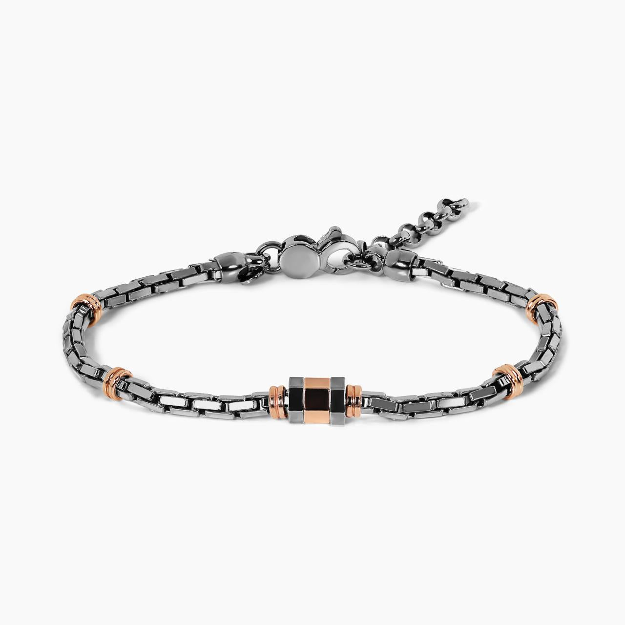 Bi-colour (Black Rhodium/ Rose gold) plated silver men's bracelet