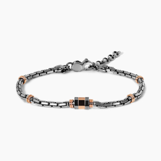 Bi-colour (Black Rhodium/ Rose gold) plated silver men's bracelet