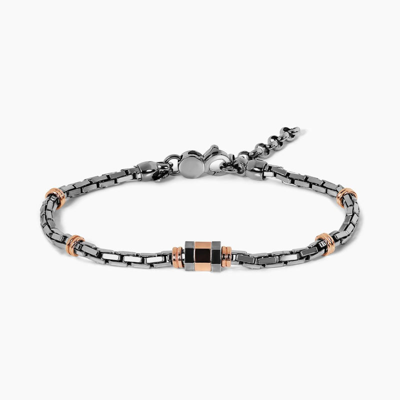 Bi-colour (Black Rhodium/ Rose gold) plated silver men's bracelet