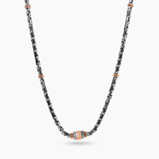 Bicolour (Black Rhodium/ Rose gold) plated silver chain 55cm