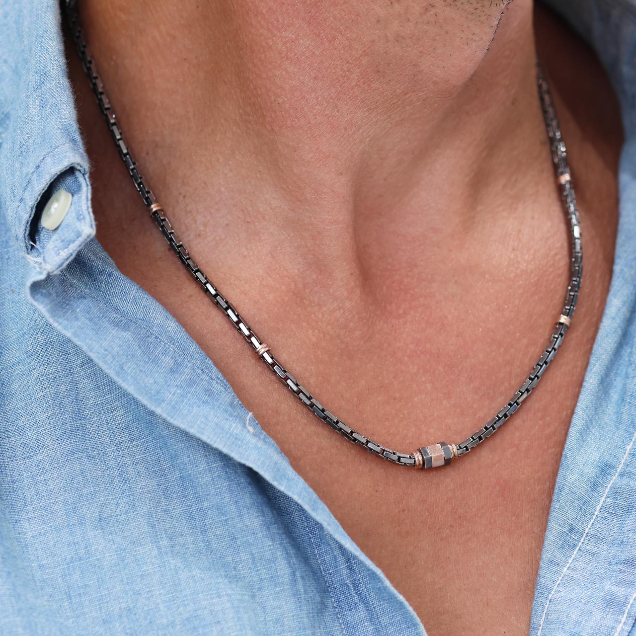 Bicolour (Black Rhodium/ Rose gold) plated silver chain 55cm