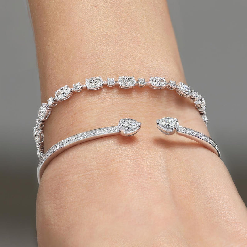 18ct white gold diamond bangle on the wrist