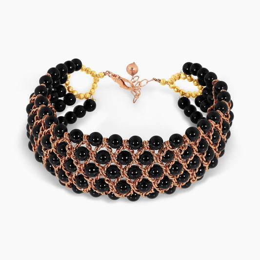 Onyx beads with gold plated silver fittings choker necklace from the Carmela Cerrone Collection