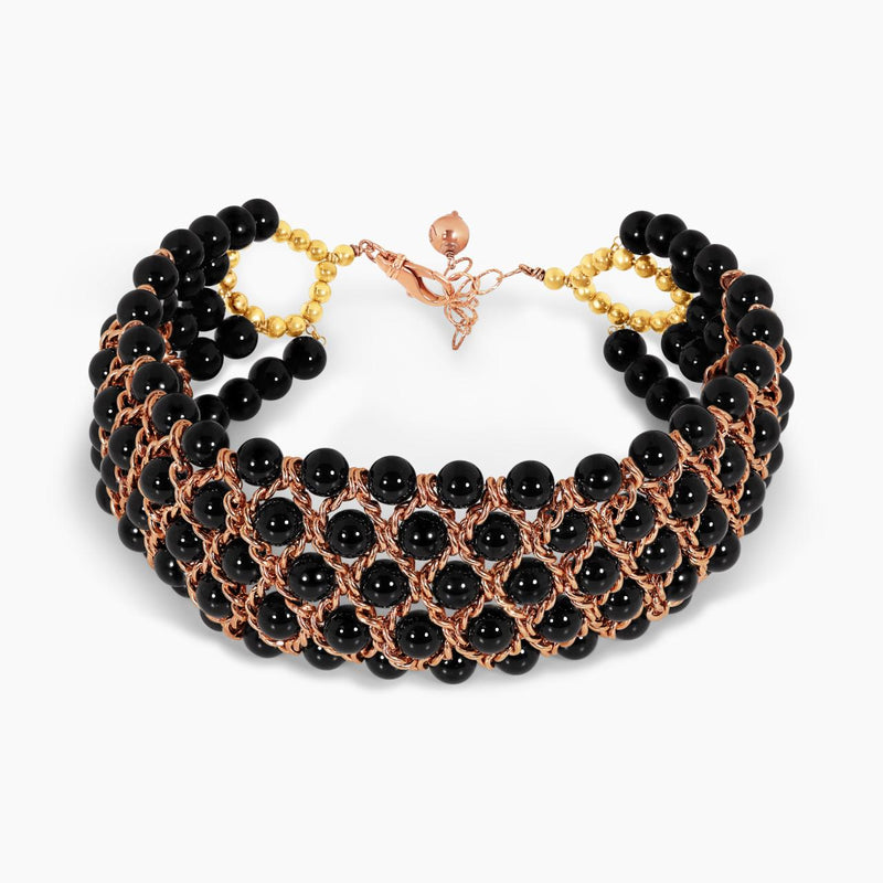 Onyx beads with gold plated silver fittings choker necklace from the Carmela Cerrone Collection