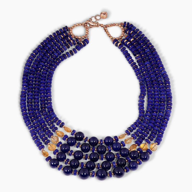 Lapis and citrine layered beaded necklace
