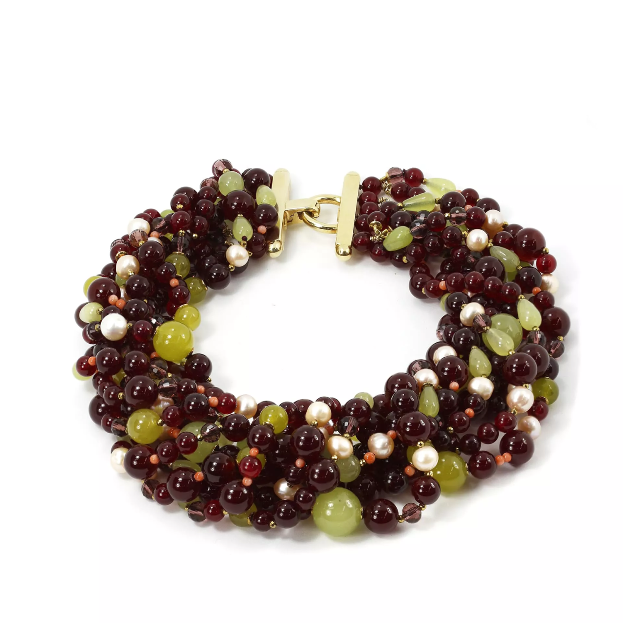 Jade, coral beads and Freshwater pearl beaded necklace