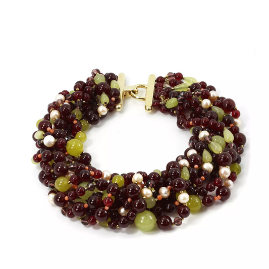 Jade, coral beads and Freshwater pearl beaded necklace