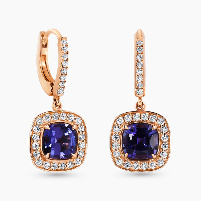 18ct rose gold tanzanite and diamond earrings