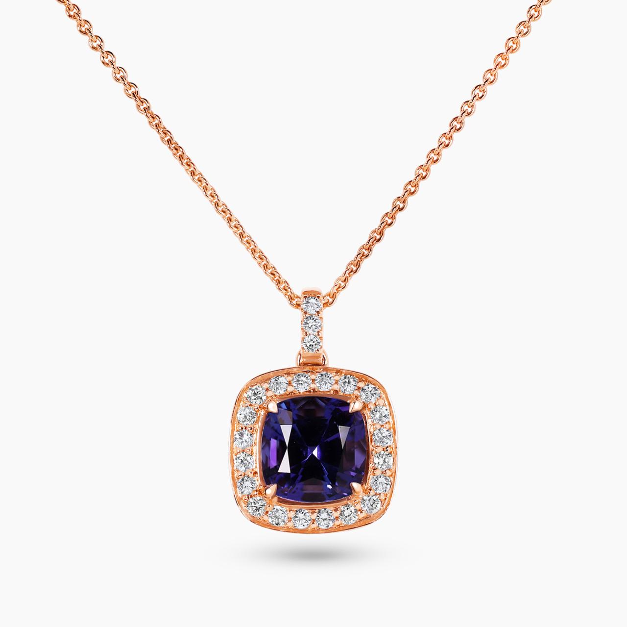 18ct rose gold 1.72ct tanzanite and diamond necklace