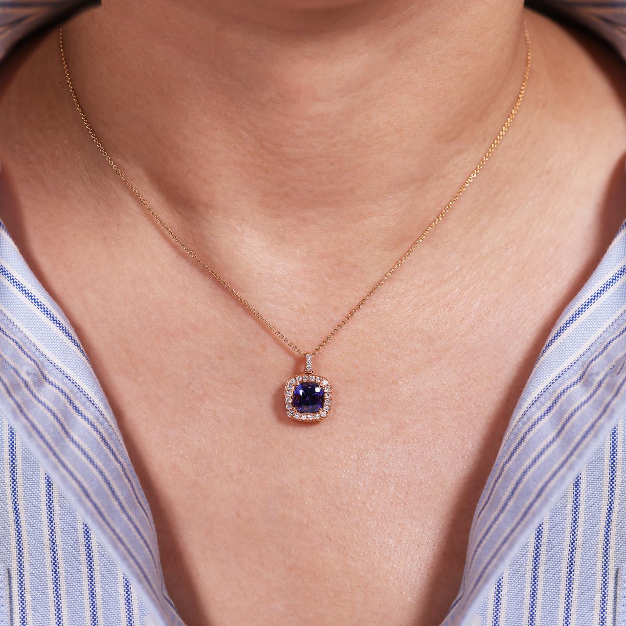 18ct rose gold 1.72ct tanzanite and diamond necklace