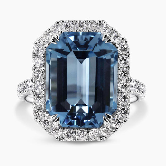 18ct white gold 11.29ct Santa Maria aquamarine and diamond ring