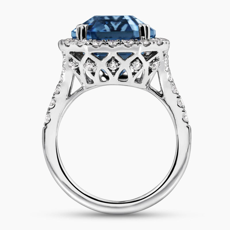 18ct white gold Santa Maria aquamarine and diamond ring side profile