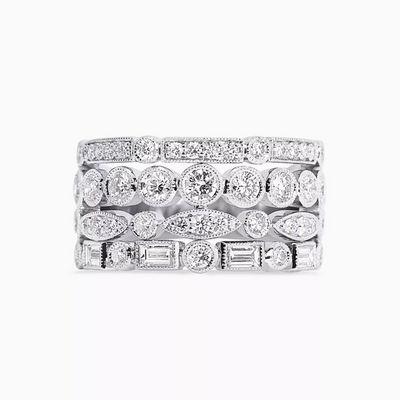 18ct white gold baguette and round brilliant cut diamond dress ring
