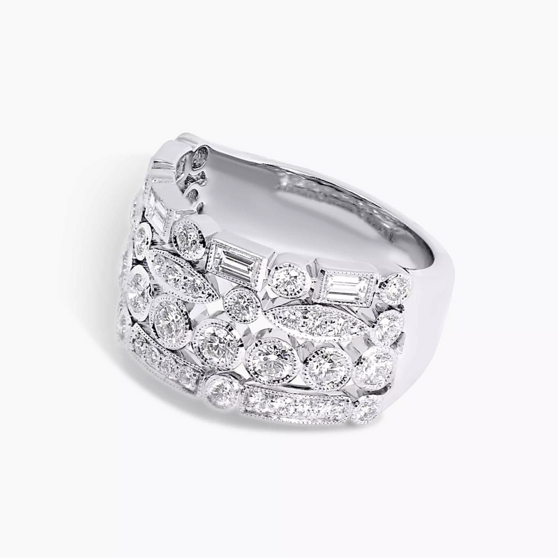 18ct white gold baguette and round brilliant cut diamond dress ring  House  of Cerrone