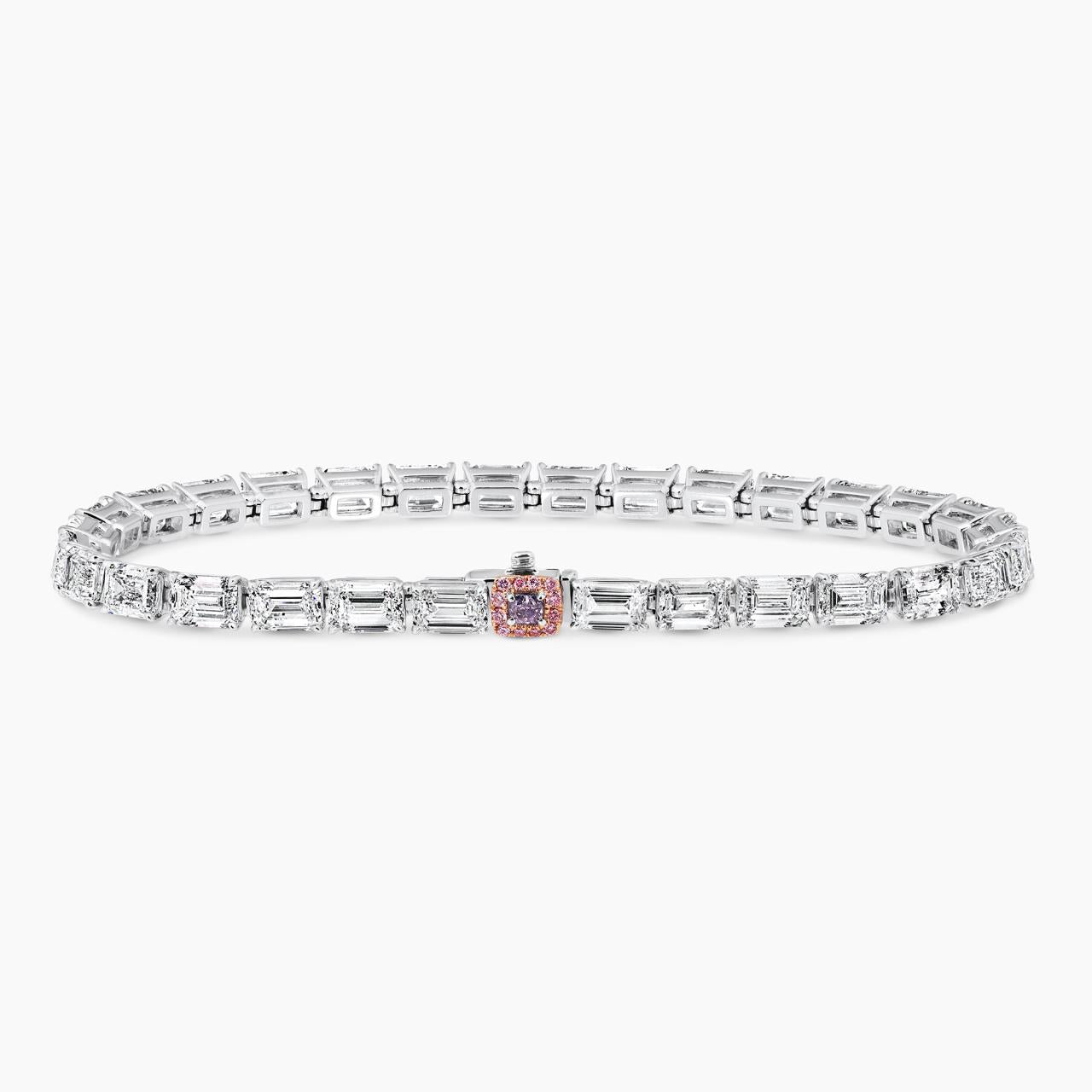 Platinum and 18ct rose gold emerald cut diamond tennis bracelet with certified pink and blue diamond clasp